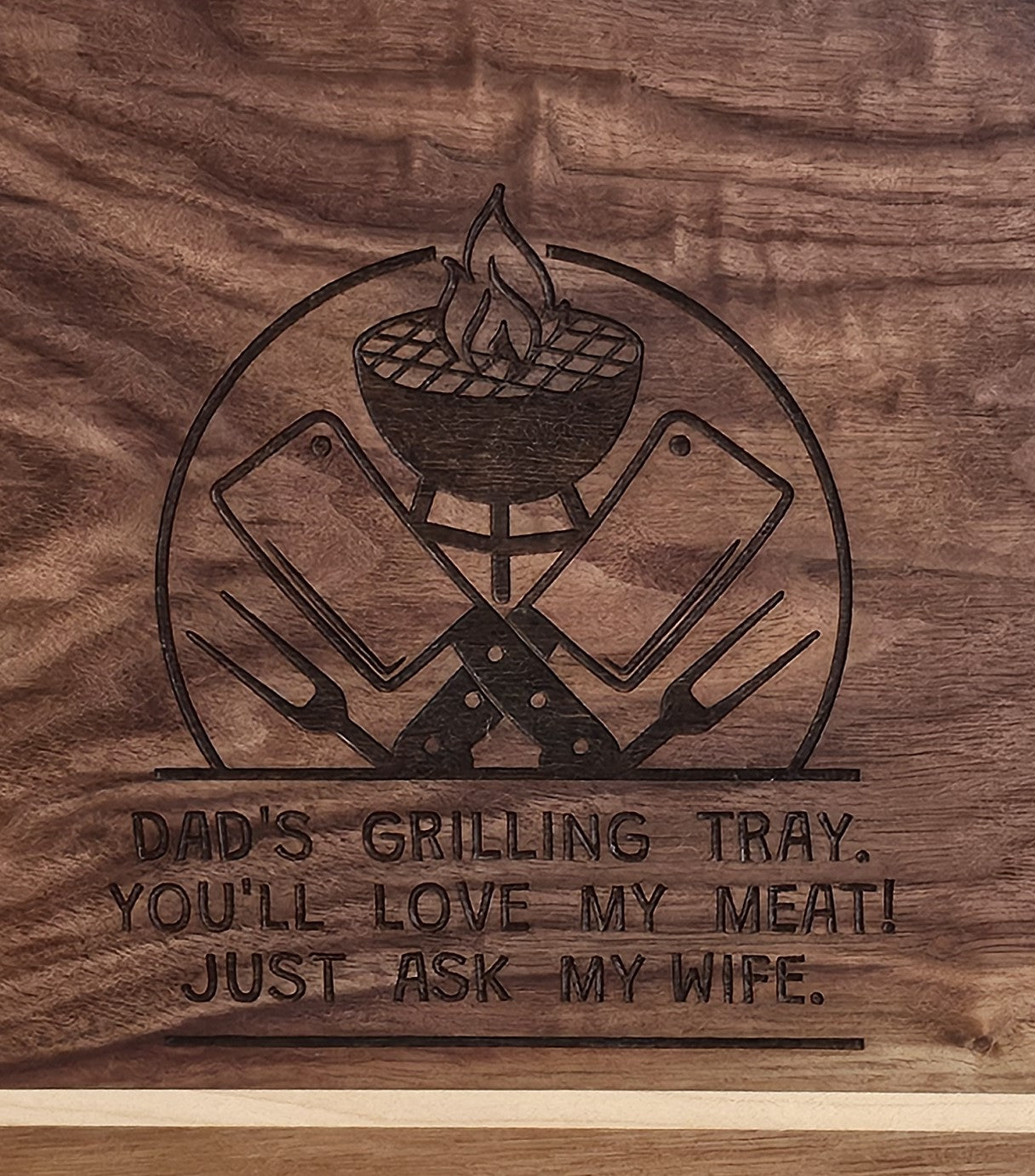 Serving Tray Made of Black Walnut & Hard Maple "Dad's Grilling Tray"