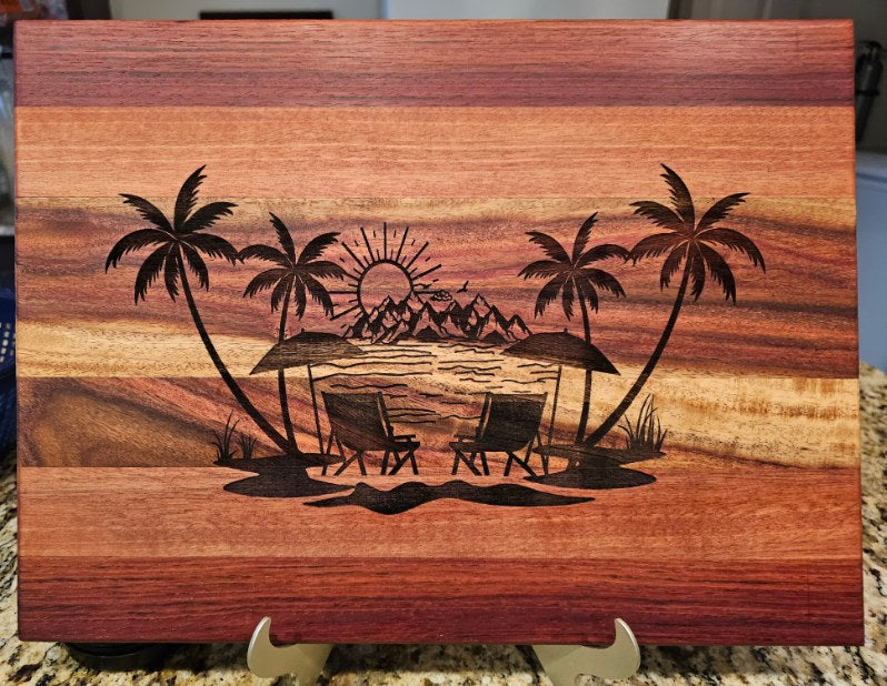 Cutting Board Made of Indian Rosewood, Jatoba, & Makore Wood "Island Sunsets"