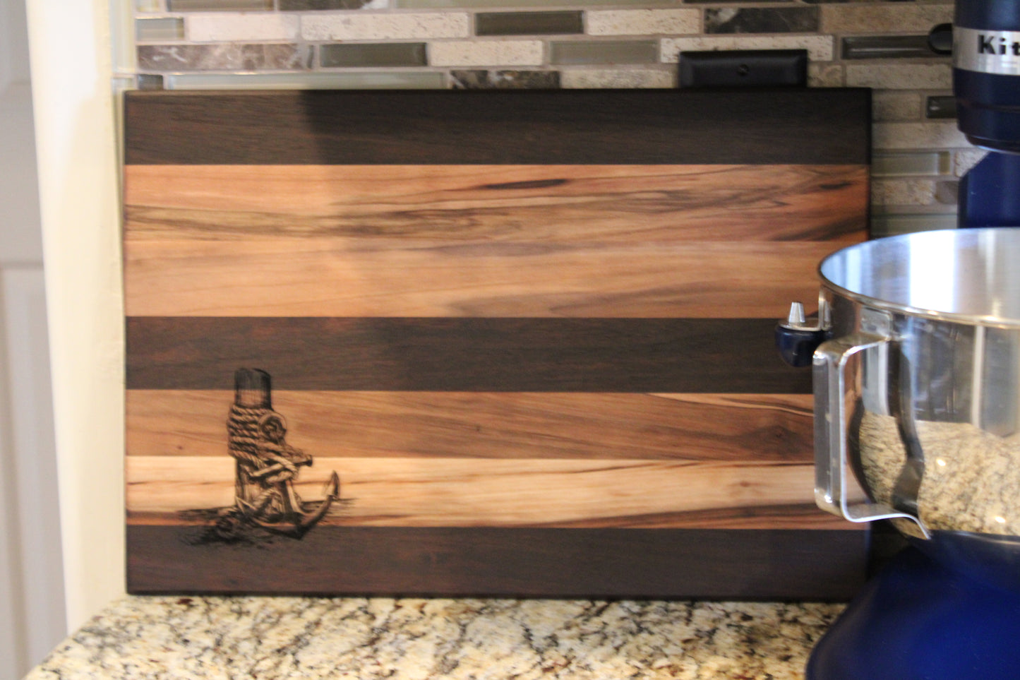 Cutting Board Made of Red Gum & Tropical Walnut "Family Anchor"