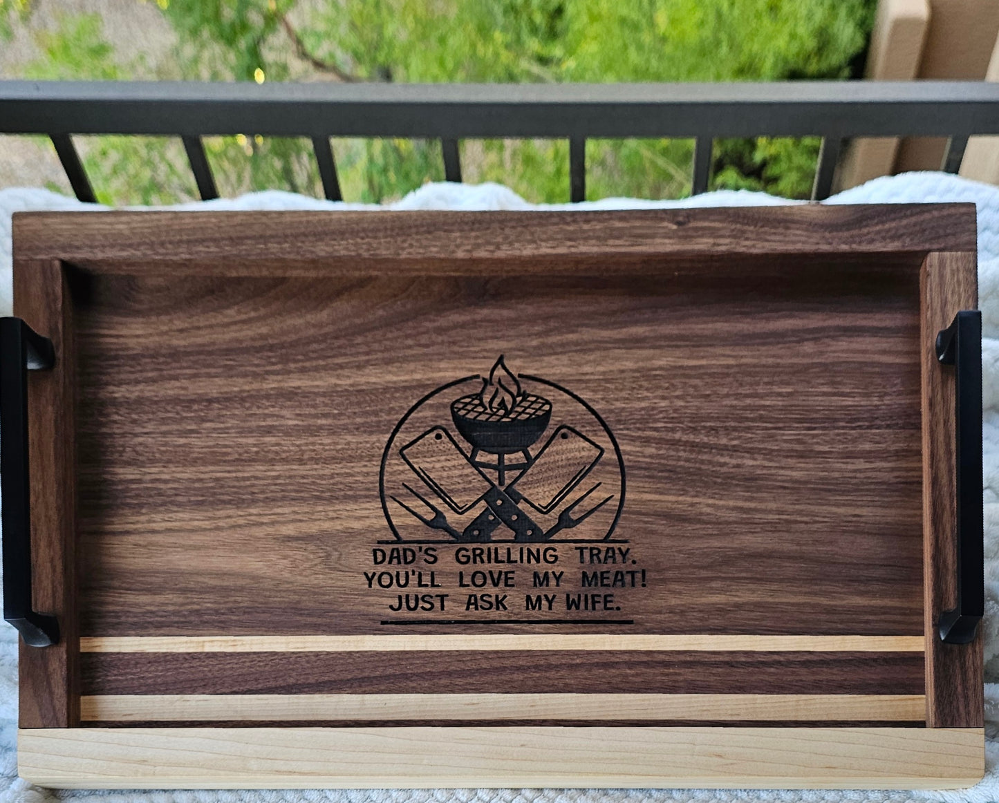 Serving Tray Made of Black Walnut & Hard Maple "Dad's Grilling Tray"
