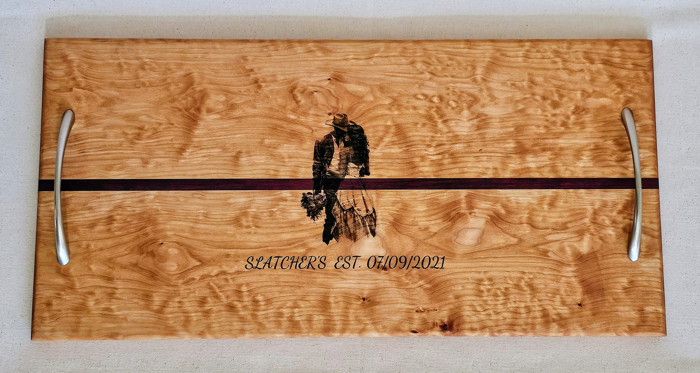 Quilted Maple with Purple Heart Accent Serving Tray