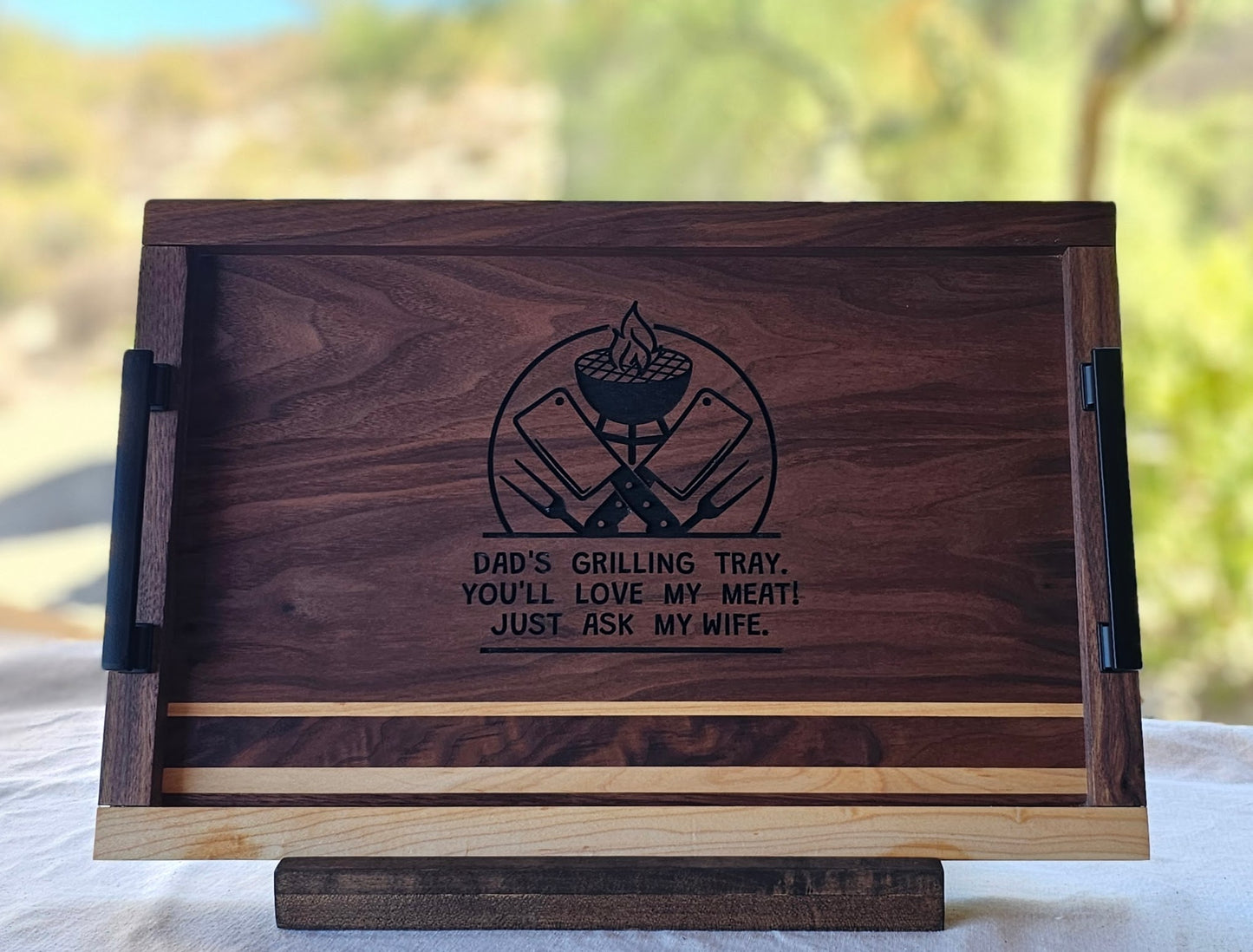 Serving Tray Made of Black Walnut & Hard Maple "Dad's Grilling Tray"