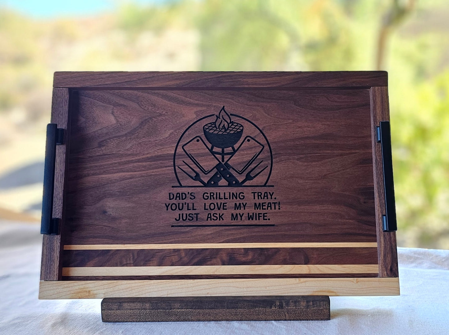 Serving Tray Made of Black Walnut & Hard Maple "Dad's Grilling Tray"