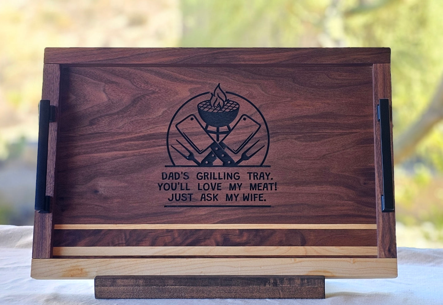 Serving Tray Made of Black Walnut & Hard Maple "Dad's Grilling Tray"