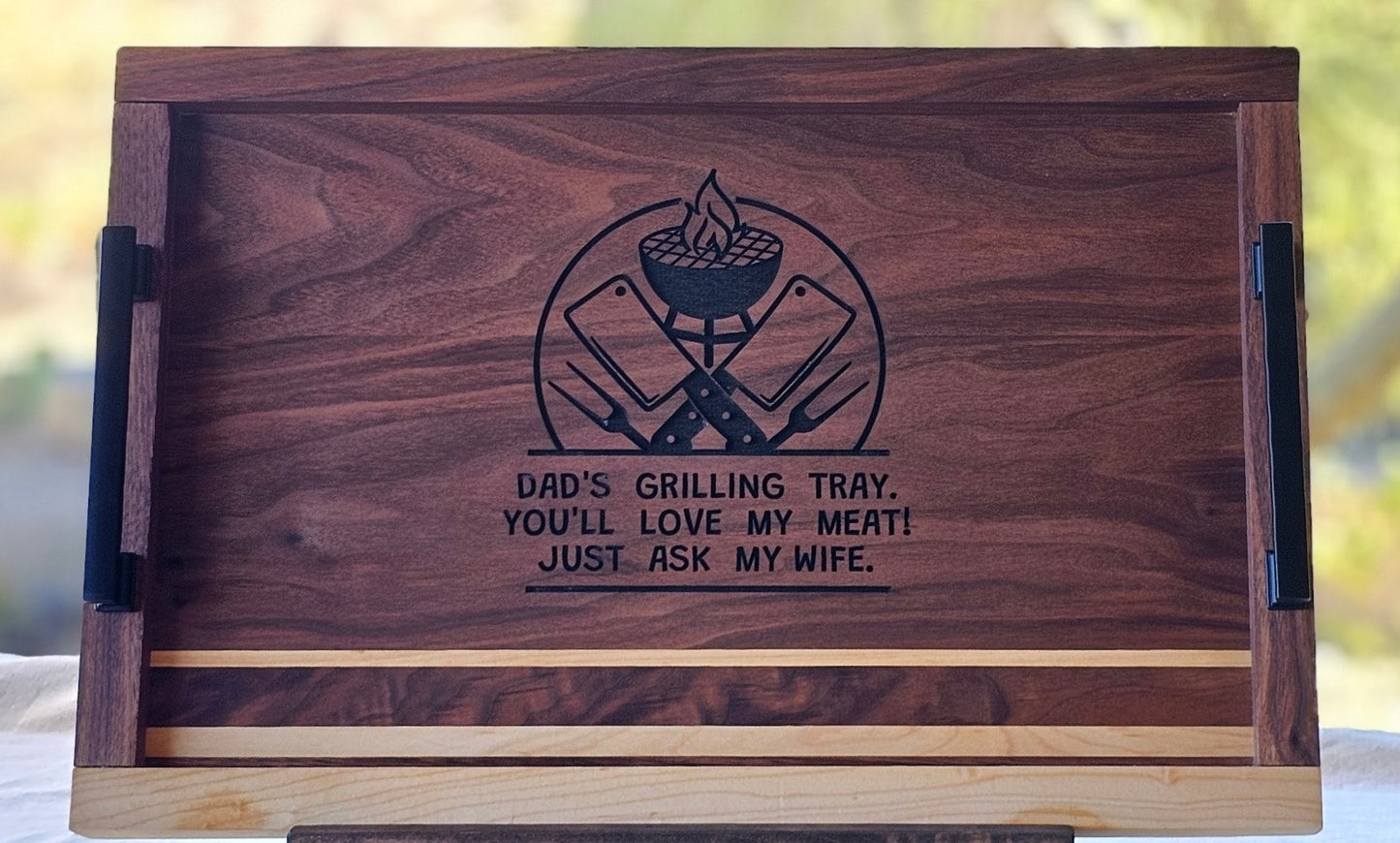 Serving Tray Made of Black Walnut & Hard Maple "Dad's Grilling Tray"