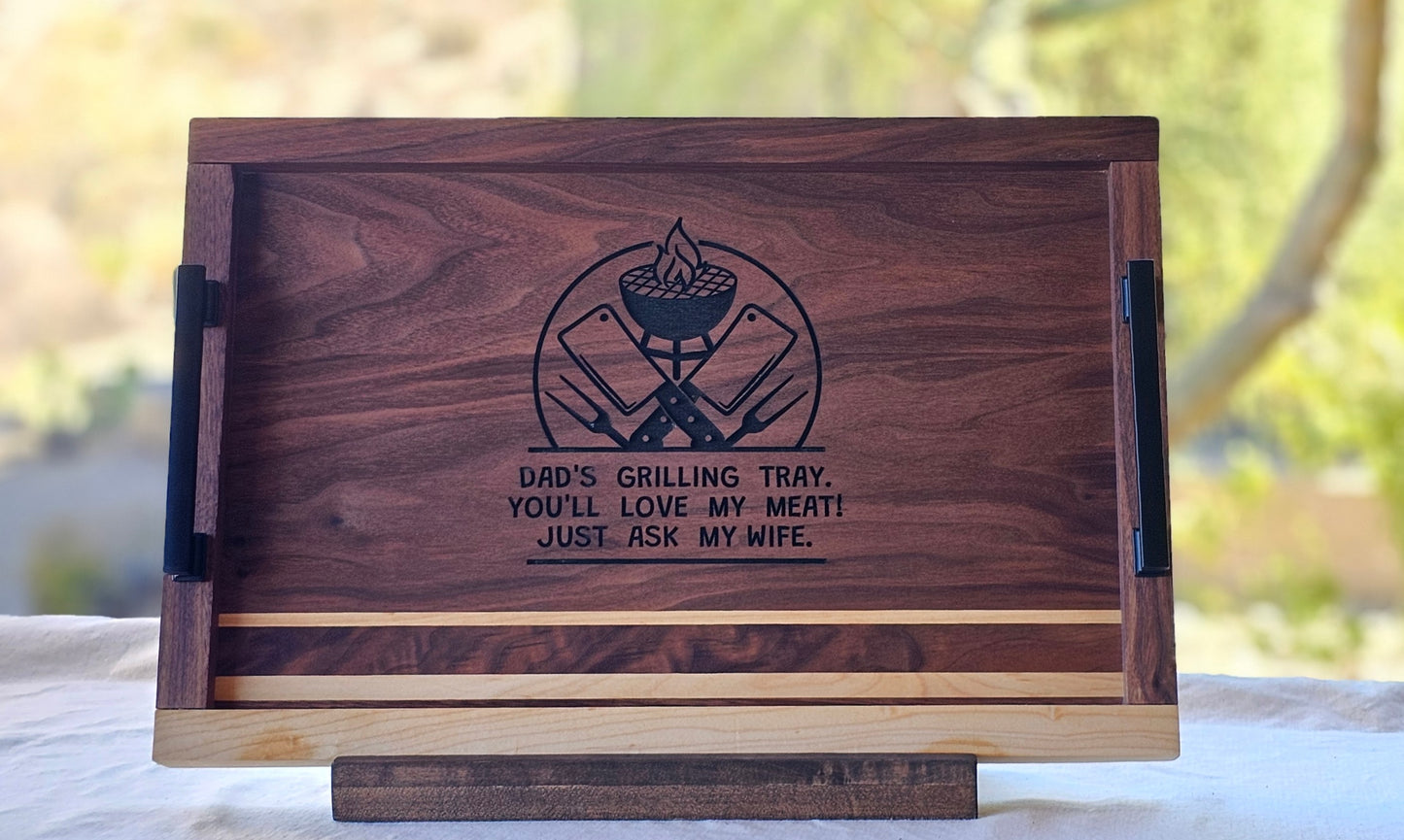 Serving Tray Made of Black Walnut & Hard Maple "Dad's Grilling Tray"