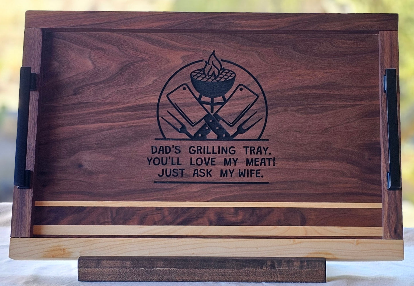 Serving Tray Made of Black Walnut & Hard Maple "Dad's Grilling Tray"