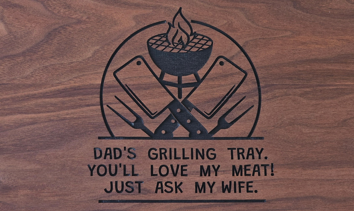 Serving Tray Made of Black Walnut & Hard Maple "Dad's Grilling Tray"
