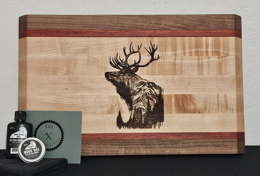 Chamfered Edge Cutting Board Maple, Black Walnut, & African Padauk