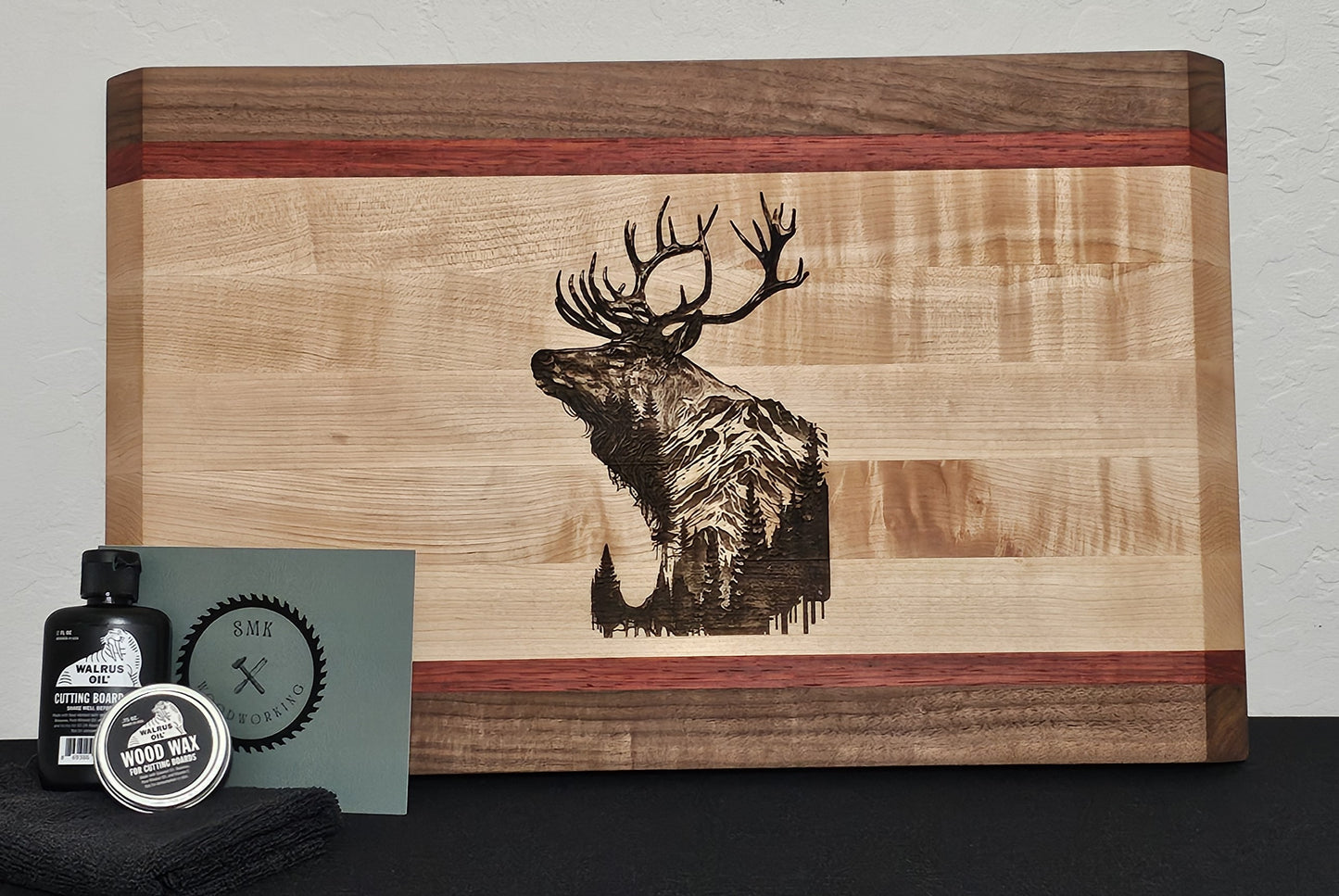 Chamfered Edge Cutting Board Maple, Black Walnut, & African Padauk